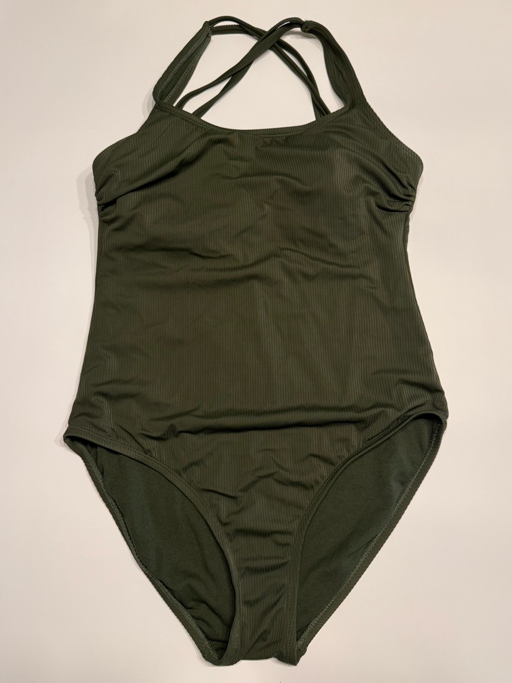 Hurley Army Green Ribbed One-Piece Swimsuit UPF 50+ Full Coverage Modest Medium